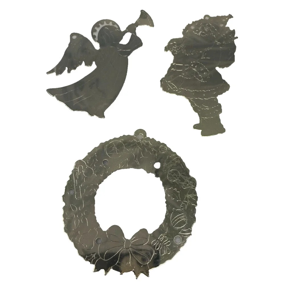 Vtg Lot Of 3 Brass Gold Tone‎ Christmas Ornaments Hong Kong Santa Angel Wreath